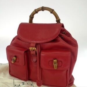 Gucci Vintage Red Leather Backpack - Rank AB